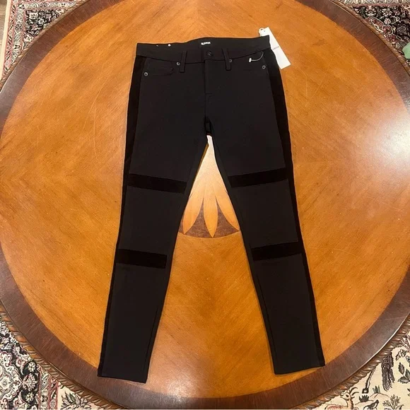 NEW $235 Hudson Jeans Amory Super Skinny Black Velvet Tuxedo Stripe Revolve